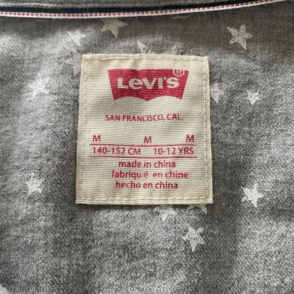 Levi’s Girls Shirt Dress Long Sleeve Gray Printed Stars Size M Youth (10-12) EUC - Picture 10 of 12